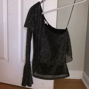 Off the shoulder black and silver sparkly top